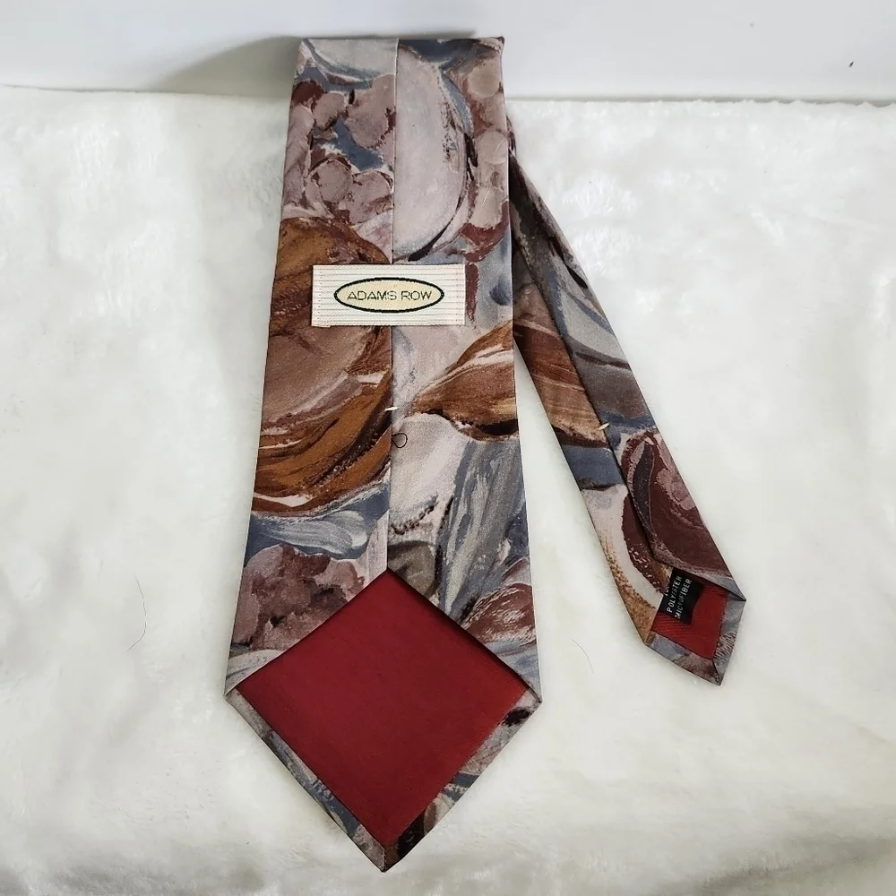 Adams Row Swirls Floral Flower Teal Blue Tan Brown Burgundy Necktie